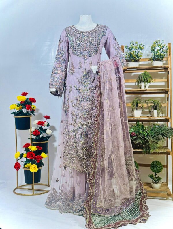 Lavender Fancy Embroidered Dress with Net Dupatta