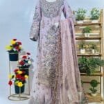 Lavender Fancy Embroidered Dress with Net Dupatta