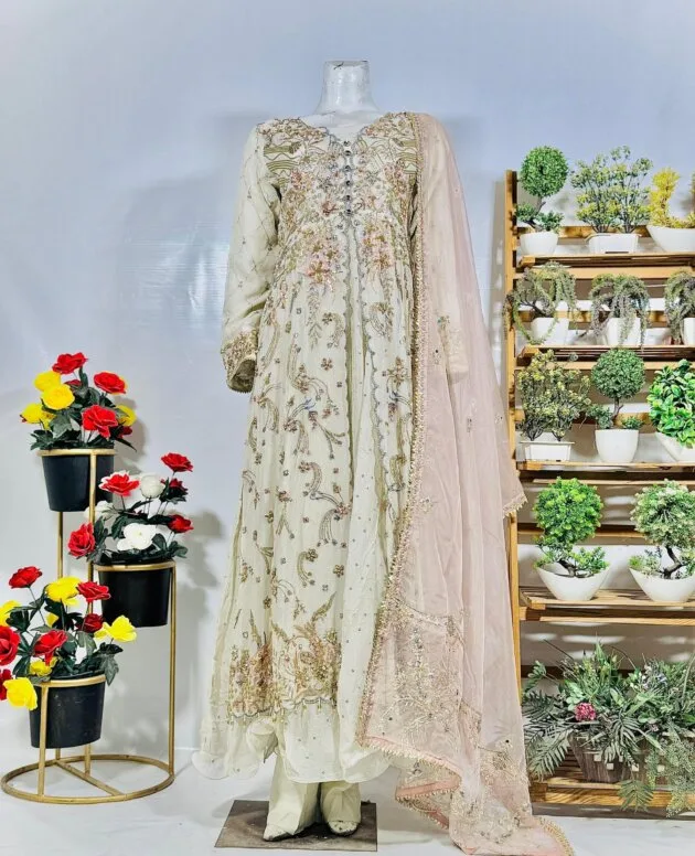 long frock with an organza dupatta