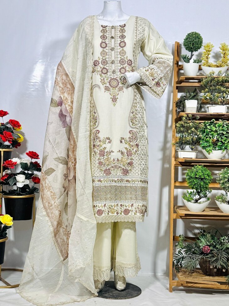 Embroidered Elegance Cotton Suit