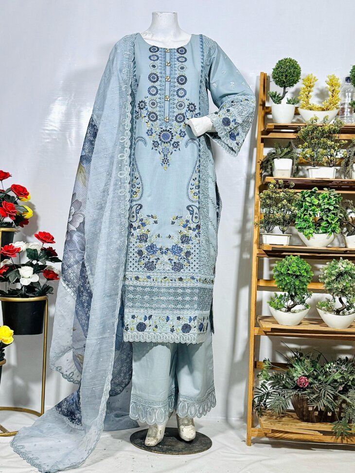 Embroidered Elegance Cotton Suit - Image 2