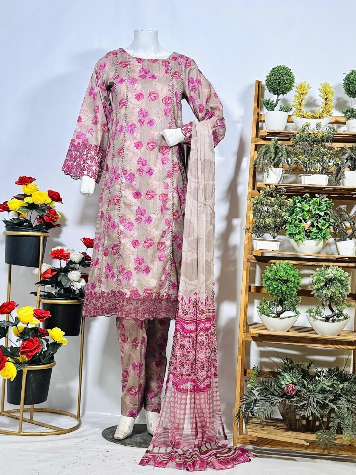 Embroidered Elegance Cotton Suit - Image 2