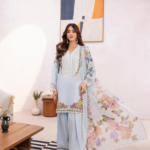 Light Blue & Floral Printed 3-Piece Suit