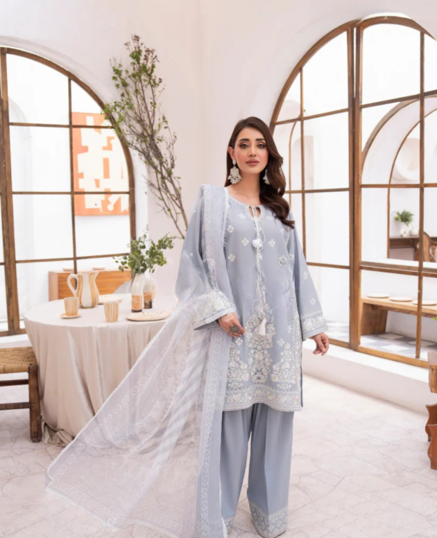 Slate Blue & Tassel Detail 3-Piece