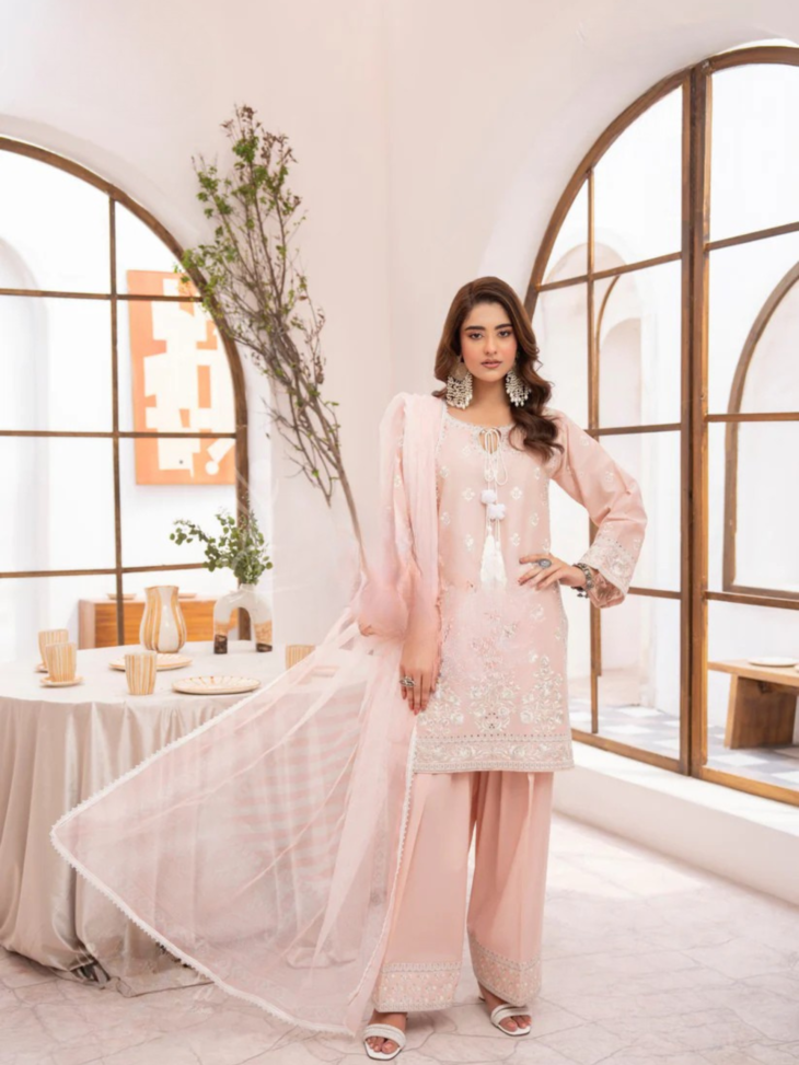 Pastel Pink & White Embroidered Suit