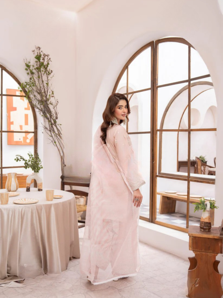 Pastel Pink & White Embroidered Suit - Image 2