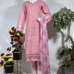 Embroidered Eyelet Suit with Printed Dupatta